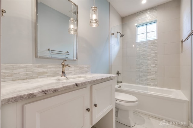 1461 Abbey Park Pl, Beavercreek Twp, OH 45385 - full bathroom featuring vanity, bathing tub / shower combination, and decorative backsplash