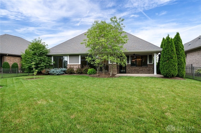 1461 Abbey Park Pl, Beavercreek Twp, OH 45385 - rear view of property with brick siding, a patio area, and roof with shingles