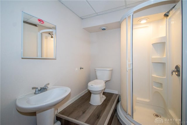 3583 King Edward Way, Beavercreek, OH 45431 - full bathroom with a stall shower, wood finished floors, and a paneled ceiling