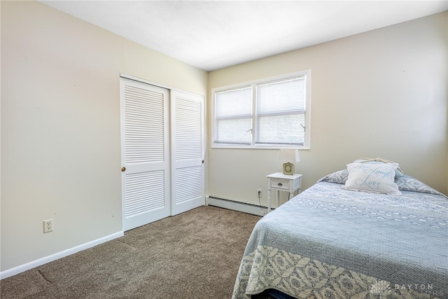 5136 Oleva Dr, Sugarcreek Twp, OH 45440 - carpeted bedroom featuring a baseboard radiator and a closet