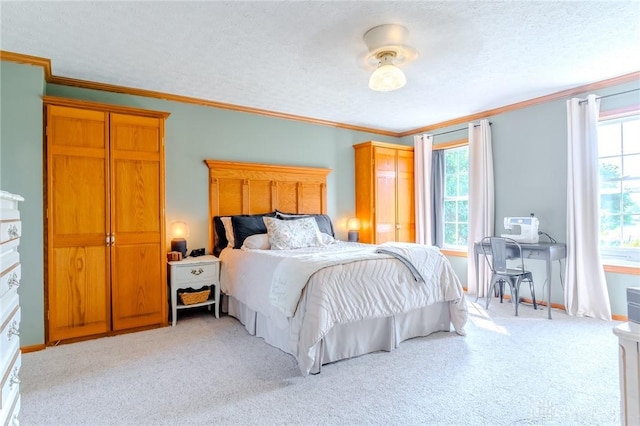 1061 Mcpherson Rd, Xenia, OH 45385 - bedroom with ornamental molding, multiple windows, light carpet, and a textured ceiling