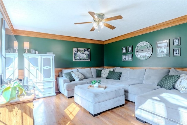 1061 Mcpherson Rd, Xenia, OH 45385 - living room with a ceiling fan, ornamental molding, and wood finished floors