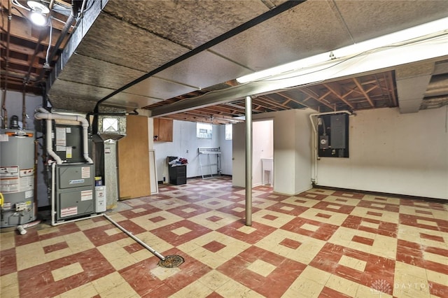1095 Susan Dr, Hamilton, OH 45013 - basement with water heater, light flooring, electric panel, and heating unit