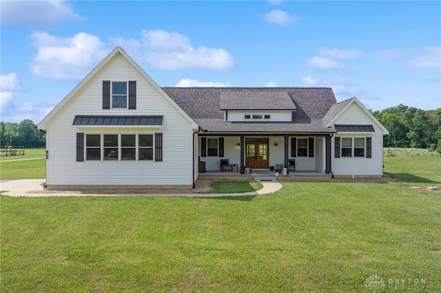 9782 E US Highway 22 And 3, Clarksville, OH 45113 - view of front facade with french doors, a front yard, covered porch, and roof with shingles