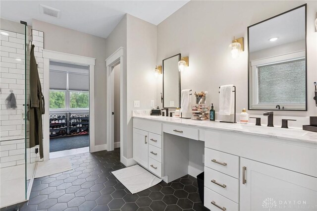 9782 E US Highway 22 And 3, Clarksville, OH 45113 - full bath featuring double vanity, tiled shower, and tile patterned flooring