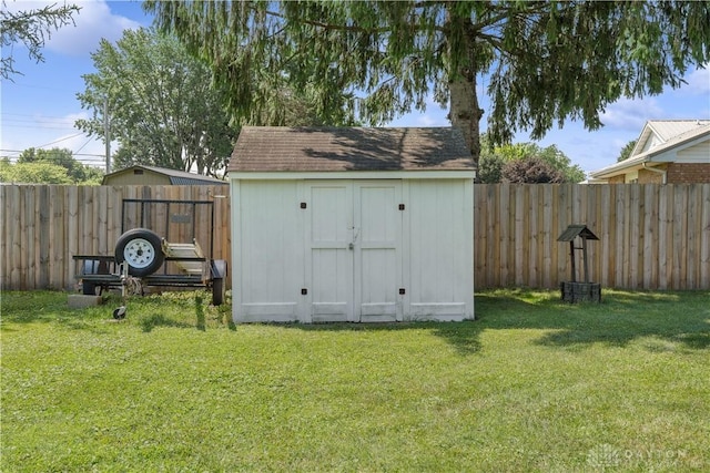 222 Alumni Cir, Wilmington, OH 45177 - view of shed featuring a fenced backyard