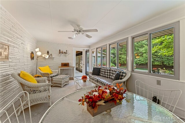347 Winding Trl, Xenia, OH 45385 - sunroom / solarium with a ceiling fan and an outdoor living space