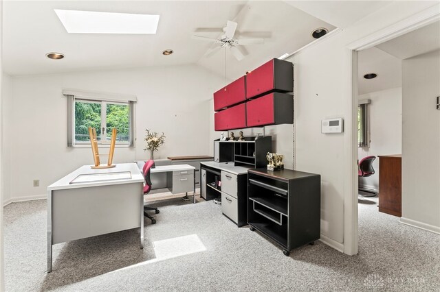347 Winding Trl, Xenia, OH 45385 - office space with a skylight, light carpet, a ceiling fan, vaulted ceiling, and recessed lighting