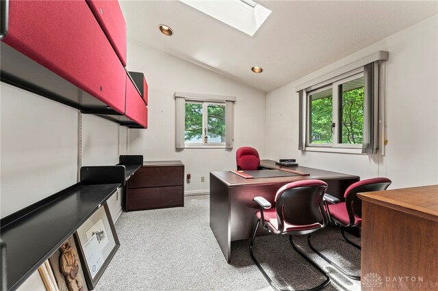 347 Winding Trl, Xenia, OH 45385 - office area featuring a skylight, lofted ceiling, light carpet, and recessed lighting