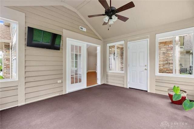 2782 Stefan Pl, Beavercreek, OH 45431 - unfurnished sunroom with a ceiling fan and vaulted ceiling