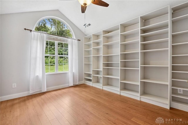 2782 Stefan Pl, Beavercreek, OH 45431 - empty room featuring ceiling fan, vaulted ceiling, and wood finished floors
