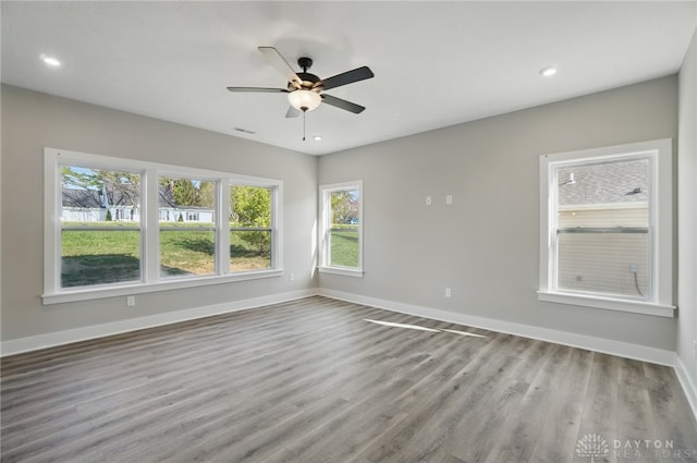 3384 Randall Dr, Cedarville Twp, OH 45314 - empty room with ceiling fan, wood finished floors, and recessed lighting