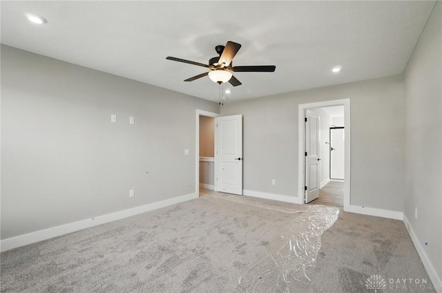 3384 Randall Dr, Cedarville Twp, OH 45314 - unfurnished bedroom featuring light carpet, recessed lighting, ensuite bathroom, and ceiling fan