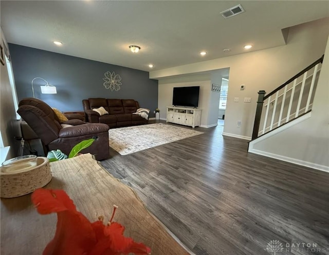 562 Maxwell Ct, Germantown, OH 45327 - living area with dark wood-type flooring, stairway, and recessed lighting