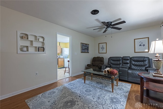 2701 Mini Ct, Dayton, OH 45420 - living room featuring a ceiling fan and wood finished floors