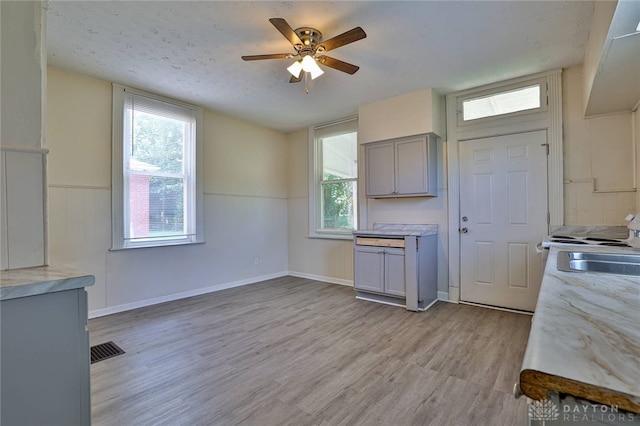 15 Bertus St, Cincinnati, OH 45217 - kitchen featuring gray cabinets, a ceiling fan, light wood finished floors, and light countertops