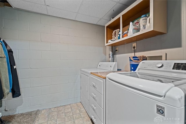 1227 Fyffe Ave, New Carlisle, OH 45344 - laundry area featuring washer and clothes dryer and concrete block wall