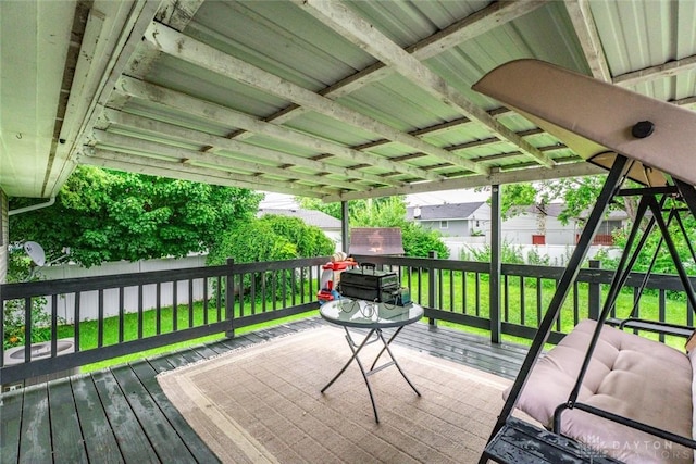 1227 Fyffe Ave, New Carlisle, OH 45344 - deck with a fenced backyard and a shed