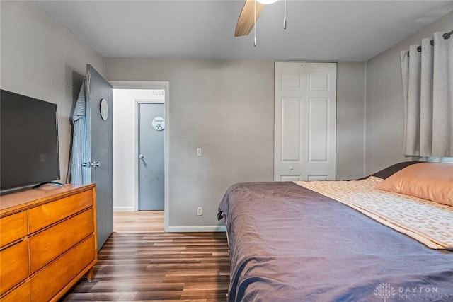 1227 Fyffe Ave, New Carlisle, OH 45344 - bedroom with wood finished floors, a ceiling fan, and a closet