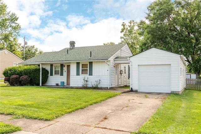 1221 Highview Dr, Fairborn, OH 45324 - single story home featuring a chimney, a garage, an outdoor structure, roof with shingles, and concrete driveway