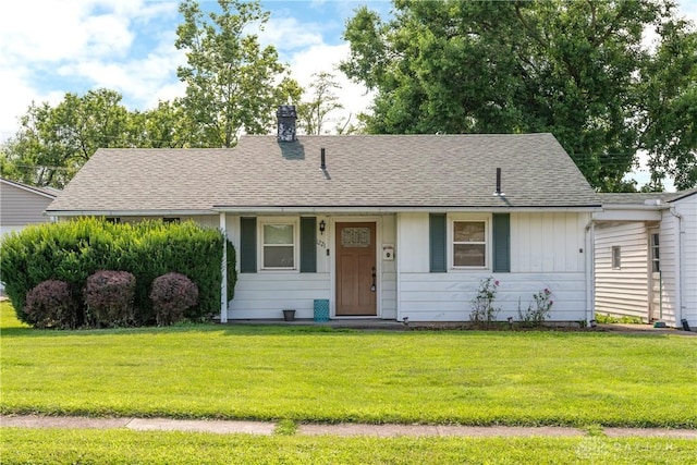 1221 Highview Dr, Fairborn, OH 45324 - ranch-style house featuring a front yard, a chimney, and a shingled roof