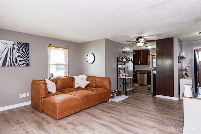 1221 Highview Dr, Fairborn, OH 45324 - living room featuring wood finished floors, plenty of natural light, ceiling fan, and a textured ceiling