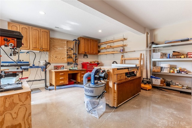 1590 Fairground Rd, Xenia, OH 45385 - garage featuring a workshop area and recessed lighting