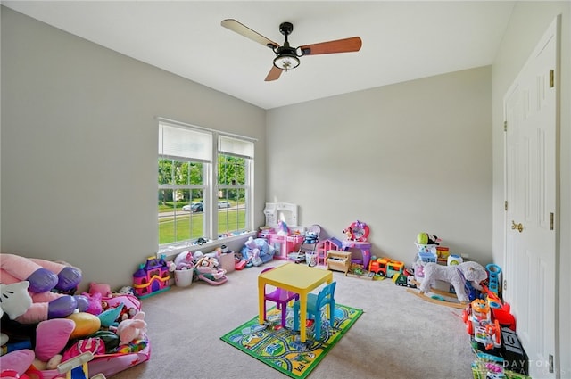 2435 Forest Oaks Dr, Beavercreek, OH 45431 - recreation room featuring carpet flooring and ceiling fan