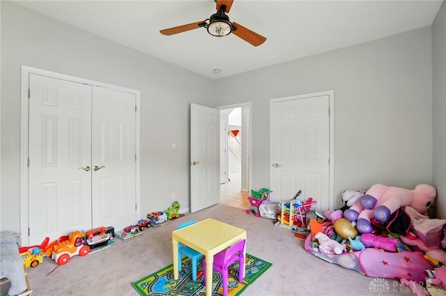 2435 Forest Oaks Dr, Beavercreek, OH 45431 - game room with carpet flooring and a ceiling fan
