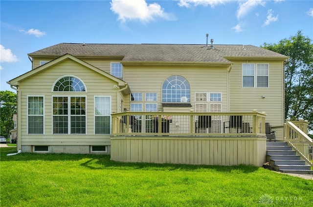 2435 Forest Oaks Dr, Beavercreek, OH 45431 - back of house with a deck, a yard, and stairs