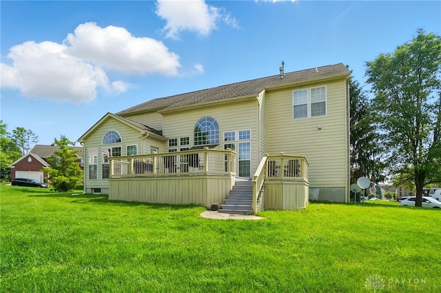 2435 Forest Oaks Dr, Beavercreek, OH 45431 - rear view of property featuring a deck, a yard, and stairway