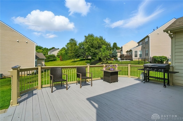 2435 Forest Oaks Dr, Beavercreek, OH 45431 - wooden terrace featuring area for grilling, a lawn, and a residential view