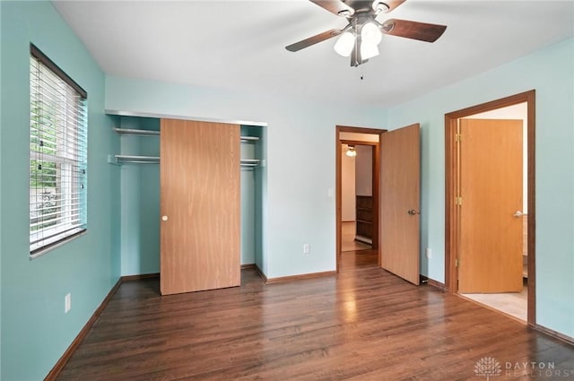 5 Bayberry Dr, Springboro, OH 45066 - unfurnished bedroom with wood finished floors, a closet, and a ceiling fan
