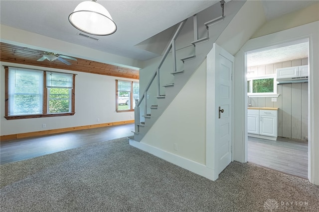 989 Ogden Rd, Adams Twp, OH 45177 - basement featuring carpet flooring, healthy amount of natural light, stairs, and wood finished floors
