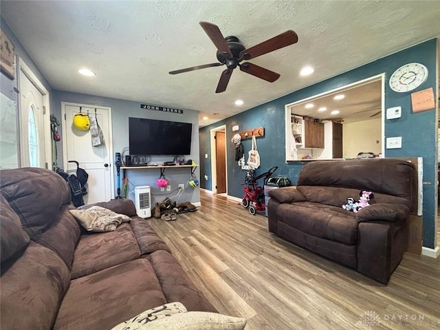 191 Ardmore Dr, Cedarville, OH 45314 - living area with wood finished floors, a ceiling fan, and recessed lighting