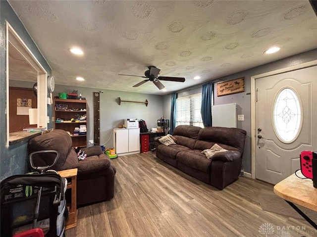 191 Ardmore Dr, Cedarville, OH 45314 - living room with wood finished floors, recessed lighting, and ceiling fan