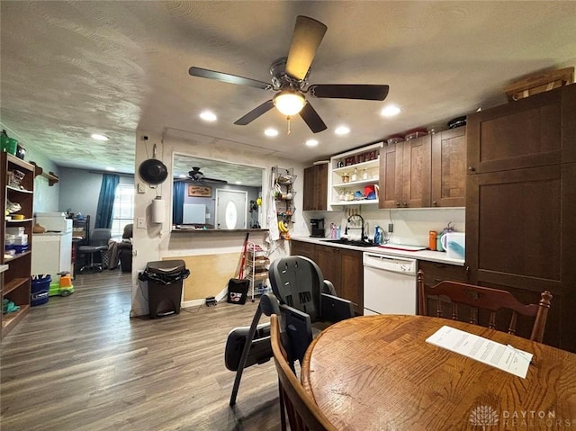 191 Ardmore Dr, Cedarville, OH 45314 - kitchen with dishwasher, open shelves, a ceiling fan, light wood-type flooring, and light countertops