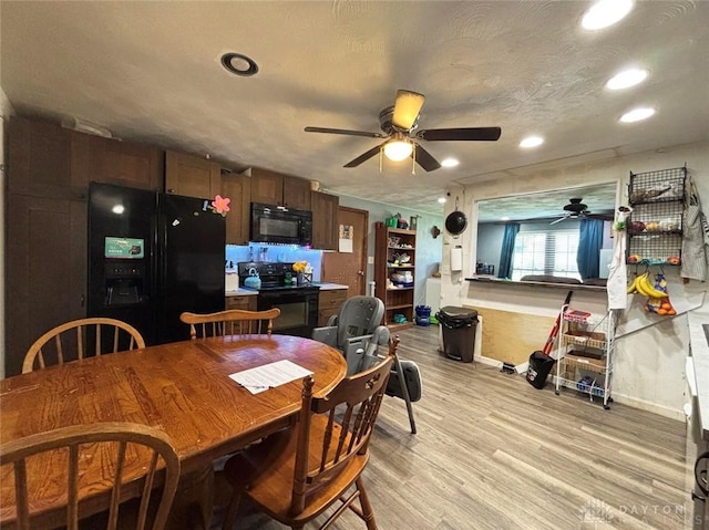 191 Ardmore Dr, Cedarville, OH 45314 - dining room featuring ceiling fan, light wood-type flooring, and recessed lighting