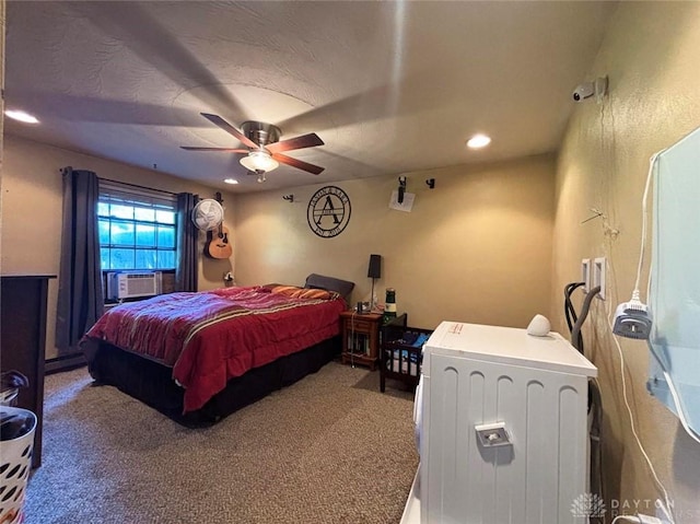 191 Ardmore Dr, Cedarville, OH 45314 - bedroom featuring carpet, cooling unit, recessed lighting, a ceiling fan, and baseboard heating