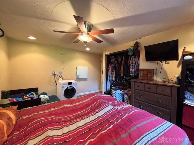 191 Ardmore Dr, Cedarville, OH 45314 - bedroom featuring washer / dryer, a closet, ceiling fan, and recessed lighting