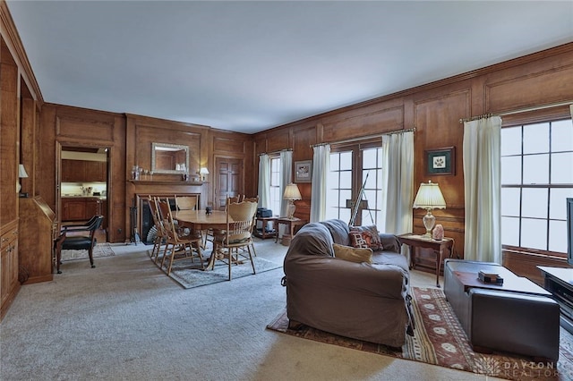 11 Peterson Pl, Wilmington, OH 45177 - living room featuring plenty of natural light, light carpet, and wood walls