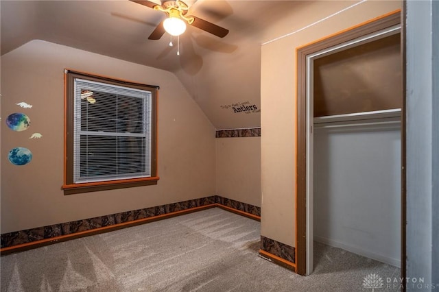 718 Hook Rd, Xenia, OH 45385 - additional living space featuring lofted ceiling, carpet floors, and ceiling fan