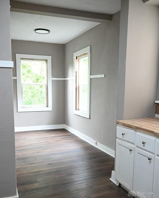 2324 Eastview Unit 2322, Dayton, OH 45405 - unfurnished dining area with healthy amount of natural light, dark wood finished floors, and beam ceiling
