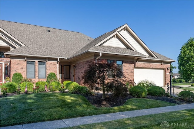 7135 Salem Crossing Pl, Englewood, OH 45322 - ranch-style home featuring a garage, a front yard, brick siding, and a shingled roof