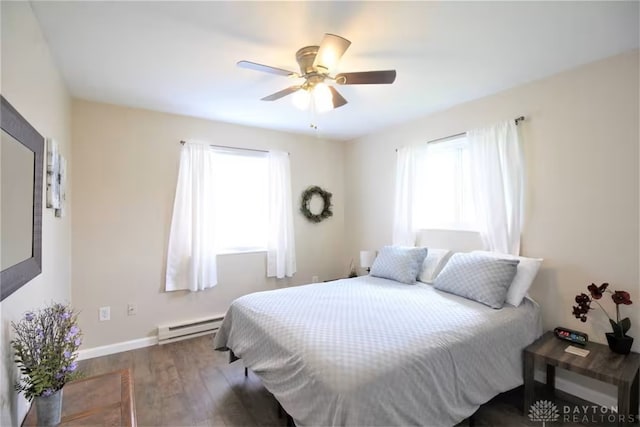 4646 Wayne Meadows Cir Unit 4640, Dayton, OH 45424 - bedroom with a baseboard radiator, multiple windows, wood finished floors, and ceiling fan