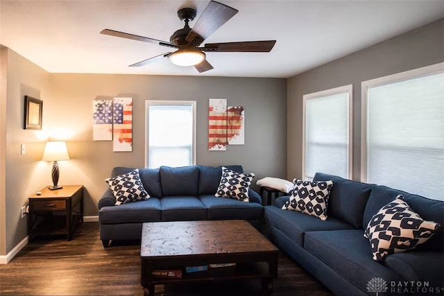 4646 Wayne Meadows Cir Unit 4640, Dayton, OH 45424 - living room with dark wood-style floors and ceiling fan