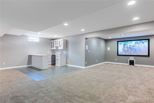 225 Woodstream Dr, Springboro, OH 45066 - below grade area with carpet flooring, wet bar, recessed lighting, and tile patterned floors