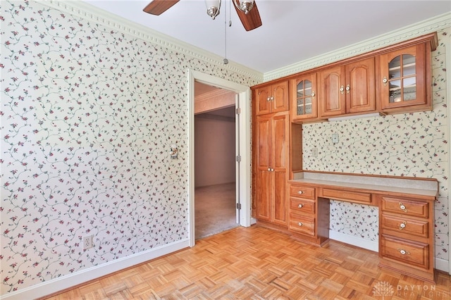 798 Carini Ln, Cincinnati, OH 45218 - unfurnished office featuring wallpapered walls, ceiling fan, and ornamental molding