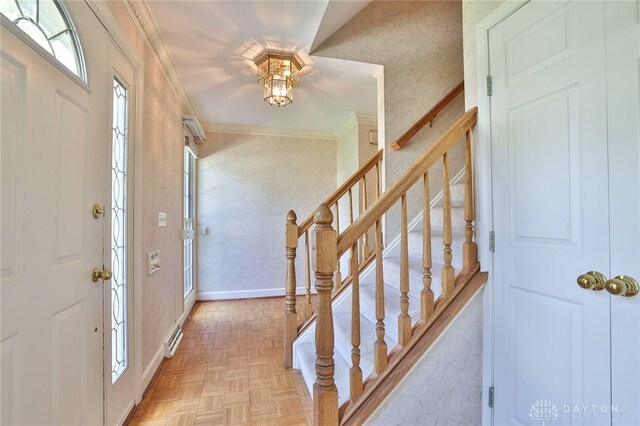 798 Carini Ln, Cincinnati, OH 45218 - entrance foyer featuring stairway and ornamental molding