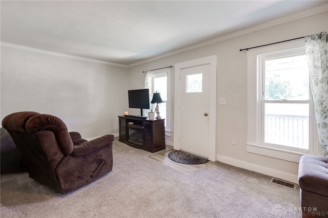 541 E Main St, Xenia, OH 45385 - living room featuring crown molding and carpet